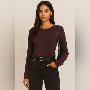 Cotton Citizen Burgundy Tie-Dye Long Sleeve Supima Cotton Tee - Size XS